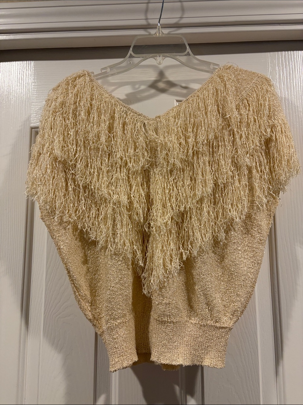 French Rags Hand loomed in CA fringe lightweight knit short sleeve top size 2 - Picture 6 of 6